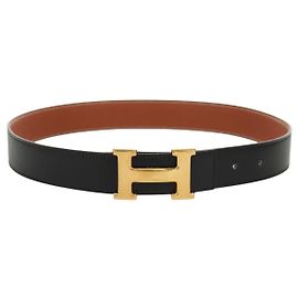 Hermès HERMES Reversible Constance H belt Belt Leather 33.1"" Black Brown Auth 171198V Brown Black