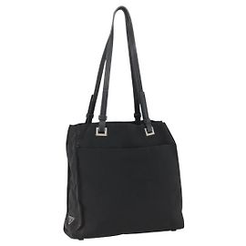 Borsa Tote PRADA in nylon e pelle nera Auth 173605 Nero