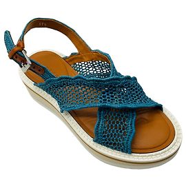 Robert Clergerie Teal Crochet Knit Cross Strap Sandals Blue