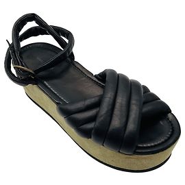 Isabel Marant Black / Olive Green Leather and Suede Ankle Strap Platform Sandals Black