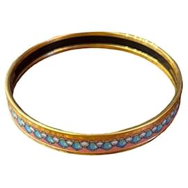 Bracelet jonc en émail Hermès Rose Bleu Doré Vert