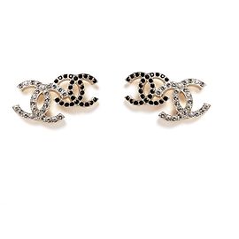 Chanel 2023 Light Gold Metal Double CC Stud Earrings Golden