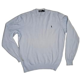 Polo Ralph Lauren Hellblauer Baumwollpullover mit Rundhalsausschnitt und Pony-Logo Blau