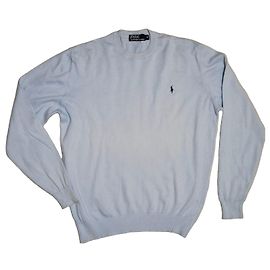 Polo Ralph Lauren Pull en coton bleu clair à col rond avec logo poney Bleu