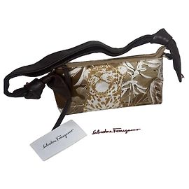 Salvatore Ferragamo leather and printed satin handbag Brown Beige