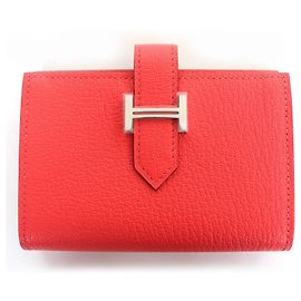 Carteira de couro Bearn Mini da Hermès Rosa