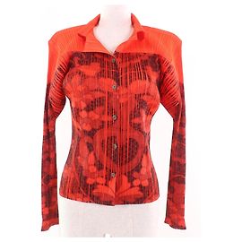 Issey Miyake Camicia a maniche lunghe con stampa floreale PLEATS PLEASE Arancione