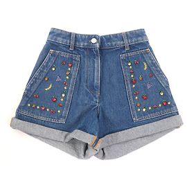 Shorts in denim di cotone decorati con gioielli Valentino Fruit Blu