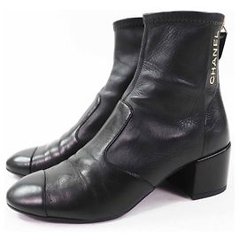 Chanel COCO Mark Leather Boots Black Golden