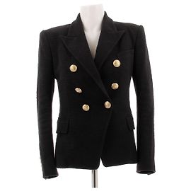 Balmain Giacca in cotone nera con bottoni dorati Nero