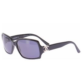 Chanel Gafas de sol negras CC plateadas Negro