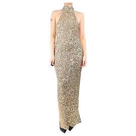 Rotate Robe maxi à col montant en sequins dorés - taille UK 8 Autre
