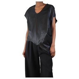 Helmut Lang Black jag-hem leather top - size XS Black
