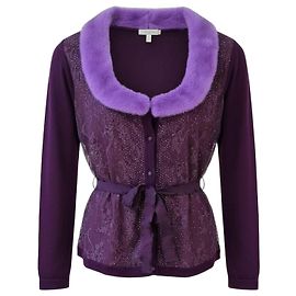 BLUMARINE Chic Cardigan MIT MINK! Größe 46IT Dunkelviolett