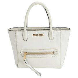 Borsa Tote in Pelle Madras Miu Miu Bianco