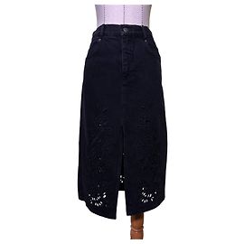 Gonna midi in denim nero Richelieu con spacco frontale Farm Rio Nero