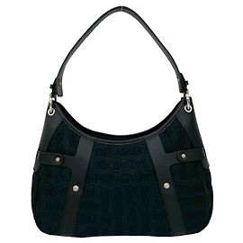Borsa a spalla in pelle nera e tela Salvatore Ferragamo Nero