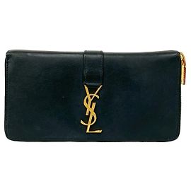 Cartera larga de cuero negro Saint Laurent Negro