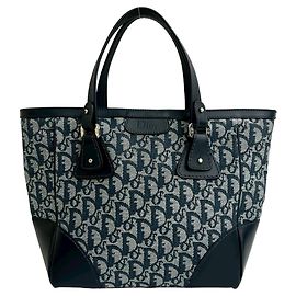 Christian Dior Trotter CD Canvas and Leather Mini Tote Bag Navy blue