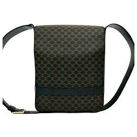 Céline Bolsa de Ombro em Couro Macadam Blason da CELINE Marrom Preto