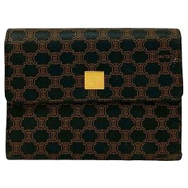Céline Celine Macadam Blason Leather Tri-fold Wallet Brown Black