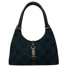 Borsa semi-spalla Gucci Jackie GG in tela e pelle Nero