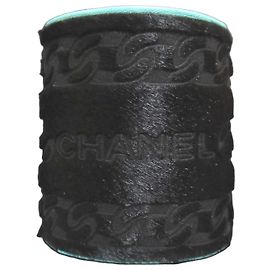 Chanel Harako Leather Wide Bangle Bracelet Black Blue