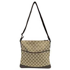 Bolsa de Ombro Gucci em Lona GG Marrom Marrom