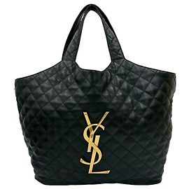 Saint Laurent Quilted Leather Tote Bag Black