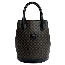 Céline Celine Macadam Triomphe Leather Handbag Tote Brown Black