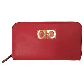 Salvatore Ferragamo Red Leather Long Wallet Red