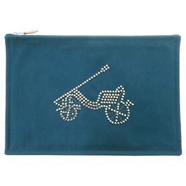 Pochette Plate Petit Duc GM en Coton Bleu Hermès Bleu