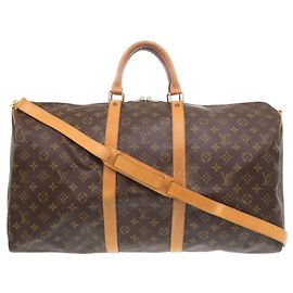 Bolsa Boston Monogram Keepall Bandoulière 55 Louis Vuitton Marrom Monograma