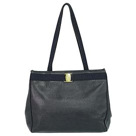 Salvatore Ferragamo Vintage Vara Bow Tote Lizard Embossed Leather Medium Black
