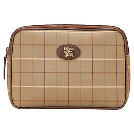 Burberry Check Canvas Leder Clutch Tasche Grün