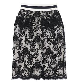 Chanel P56061V42335 Blumenspitze Rock Schwarz Weiß