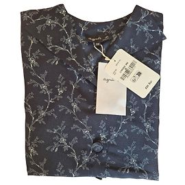 Agnès b. Camicia a Stampa Floreale Blu Marino Bianco Blu