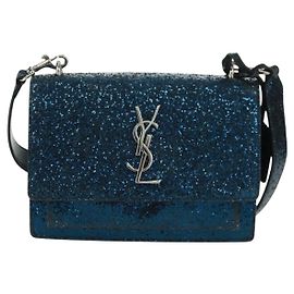 Saint Laurent Sunset Satchel Glitter Klein Blau