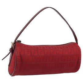 FENDI Zucchino Canvas Accessory Pouch Red Auth 173234A Red