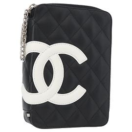 CHANEL Cambon Line Pouch Leather Black Silver CC Auth ki6426M Black Silvery