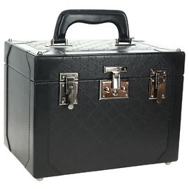 GUCCI GG Canvas Guccissima Cosmetic Box Leather Black Silver Auth 171671SAM Black Silvery