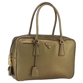 Sac à main PRADA en cuir Safiano, ton or, authentique ep13327A Autre