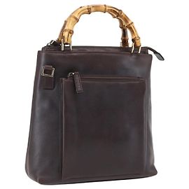Sac à main en cuir Gucci Bamboo marron foncé or Auth 173575 Doré Marron foncé