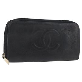 CHANEL Lange Geldbörse Kaviarleder Schwarz CC Auth bs33480 Schwarz