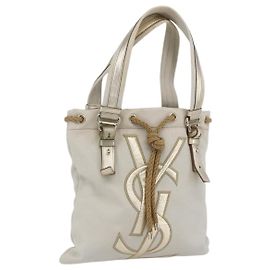 Saint Laurent Borsa Tote in Tela Beige Oro 123435 Auth 166889A Beige D'oro