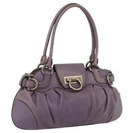 Bolsa Tote Gancini de Couro Roxa Salvatore Ferragamo Auth fm5151 Roxo