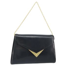 Givenchy Bolsa de mão de corrente em couro preto e dourado Auth 172216 Preto Dourado