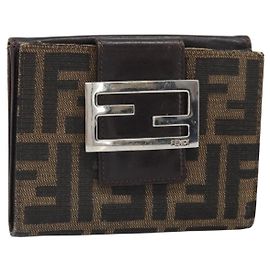 FENDI Zucca Canvas Trifold Geldbörse Schwarz Braun Auth am10699 Braun Schwarz
