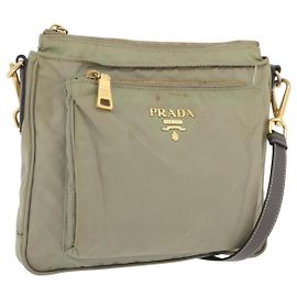 PRADA Shoulder Bag Nylon Leather Beige Gold Auth fm5136 Beige Golden