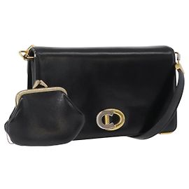 Bolsa de Ombro Christian Dior em Couro de Bezerro Preto e Ouro Auth 165366 Preto Dourado